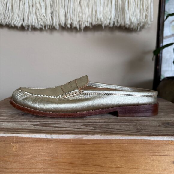 Weejuns by G.H. Bass & Co Metallic Gold Leather Penny Mule Loafer Size 8 - Picture 4 of 13